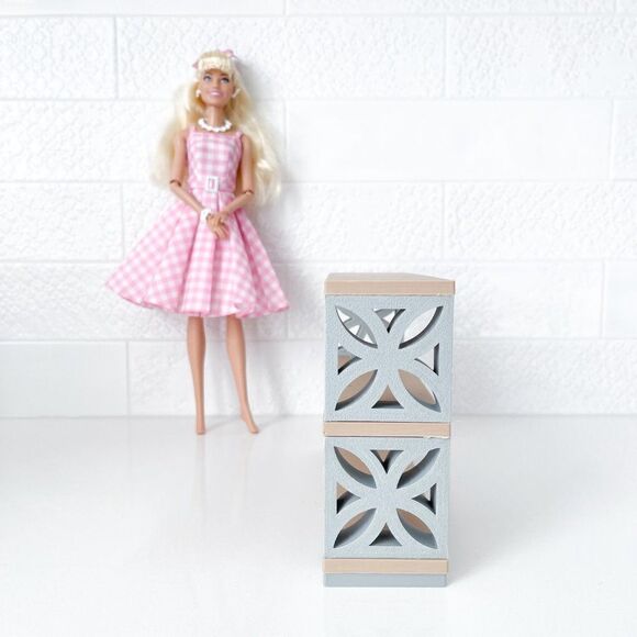 Miniature Mid-Century Modern Breeze Blocks Bookshelf Lotus 1:6 Scale Barbie - Picture 2 of 3